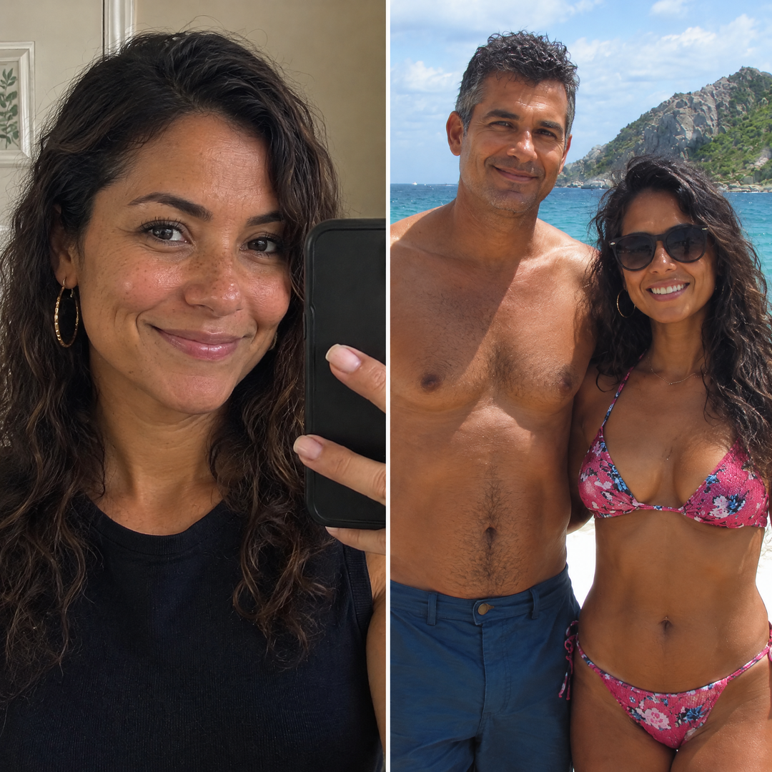 Antes e depois de cabelo castanho, com melhoria visível no brilho e na suavidade.